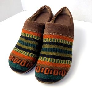 BORN Wool and Leather Striped Corduroy Clogs